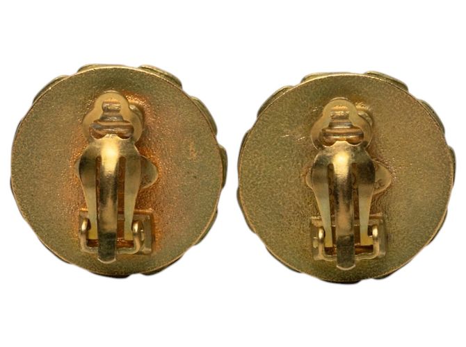 Pendientes Chanel Gold CC bañados en oro y resina con cadena y clip redondo Dorado - vista 2