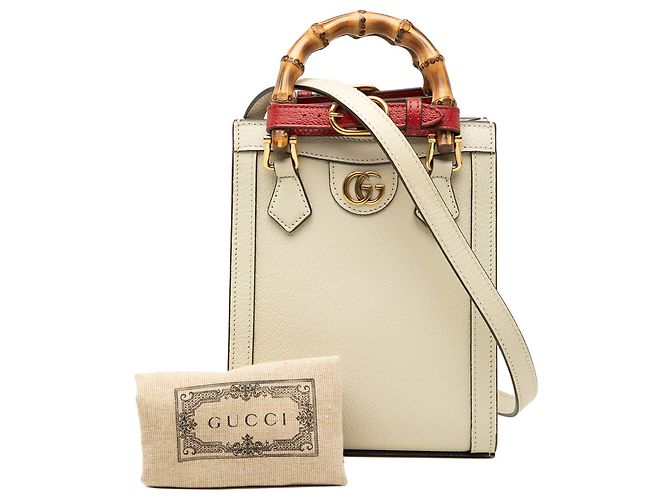 Bolsa Gucci Diana Mini em couro de bezerro branco com alça de bambu Cru - vista 8