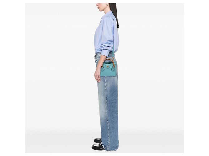 Bolsa Diana Mini em couro de bezerro azul com alça de bambu Gucci Azul claro - vista 7