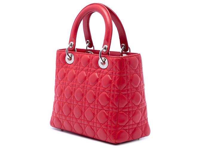 Lady Dior in agnello cannage rosso misura Medium - vista 2