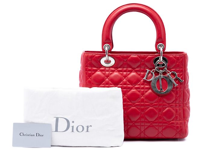 Lady Dior in agnello cannage rosso misura Medium - vista 7