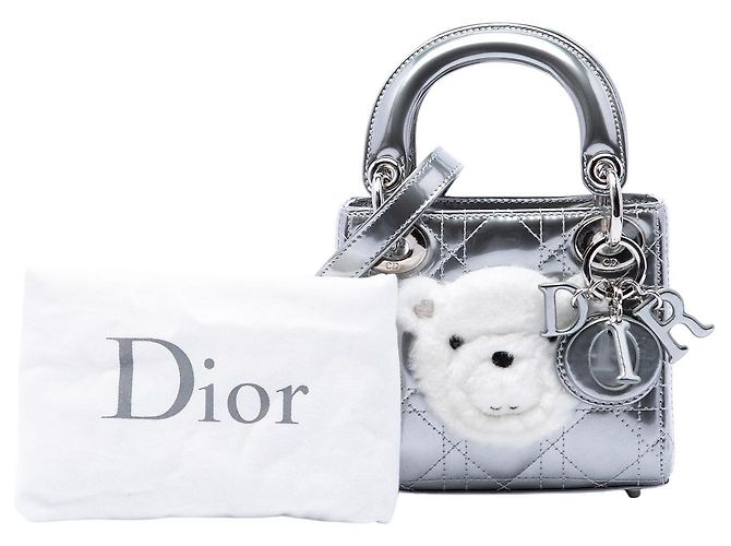 Dior Silver Micro Metallizzato Vernice Cannage Bear Lady Dior Argento - vista 7