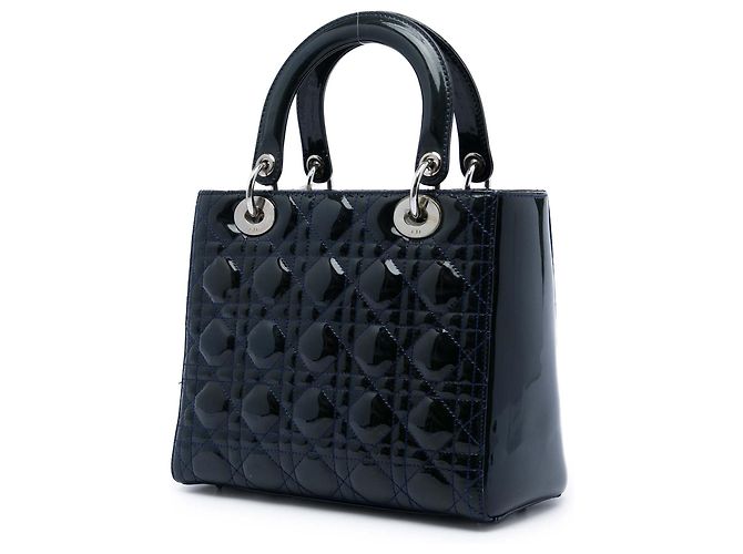 Lady Dior Cannage in vernice blu, misura Medium Blu navy - vista 2