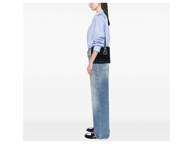 Lady Dior Cannage in vernice blu, misura Medium Blu navy - vista 7