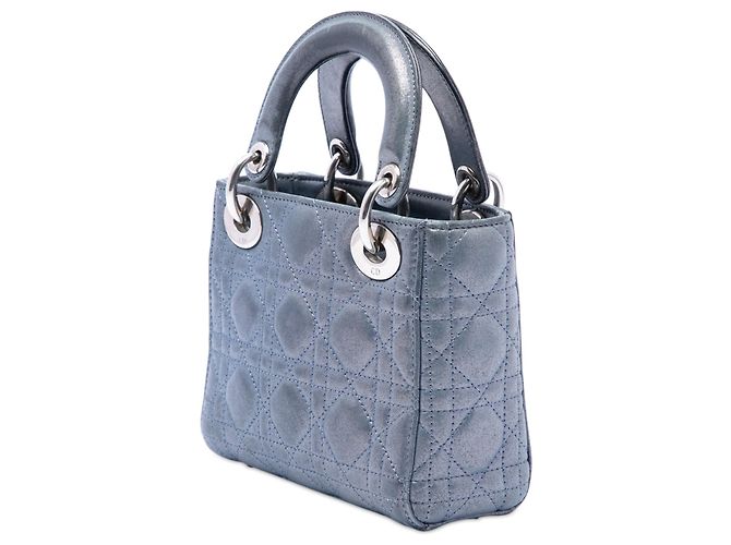 Lady Dior Cannage in agnello iridescente blu mini - vista 2