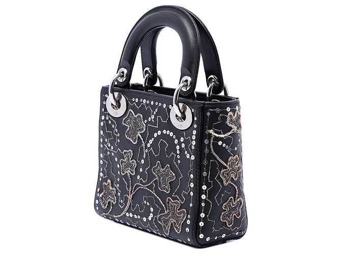 Lady Dior in pelle di vitello nero con ricami di trifogli mini - vista 2