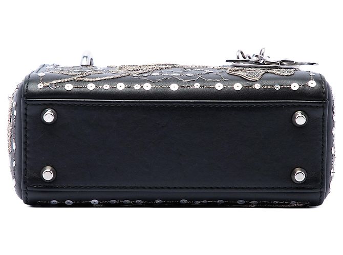 Lady Dior in pelle di vitello nero con ricami di trifogli mini - vista 3