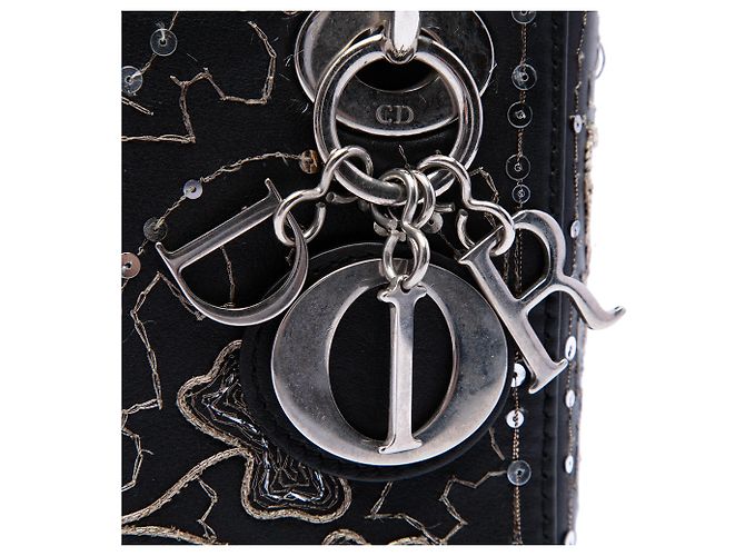 Lady Dior in pelle di vitello nero con ricami di trifogli mini - vista 5