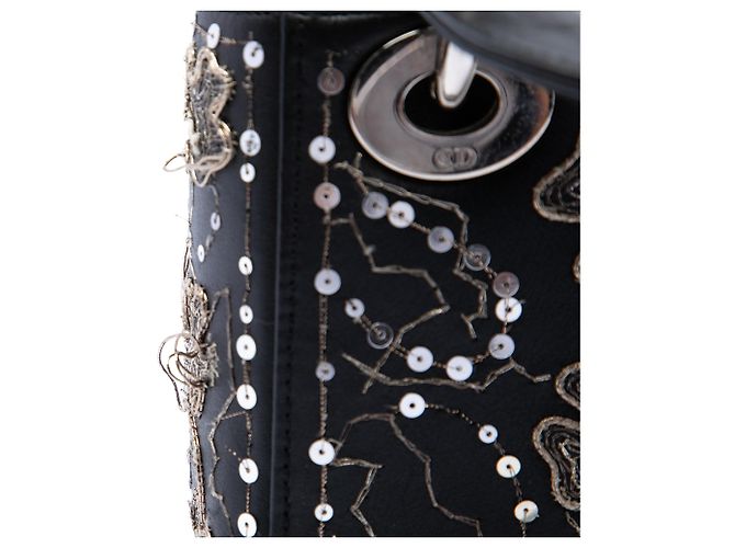 Lady Dior in pelle di vitello nero con ricami di trifogli mini - vista 6