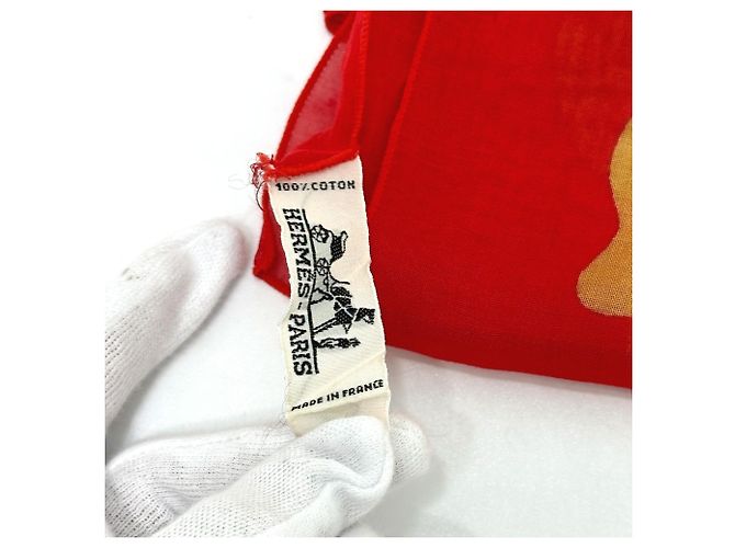 Hermès Hermes Mehrfarbiger Baumwollschal Rot Mehrfarben Aus weiß - Ansicht 10