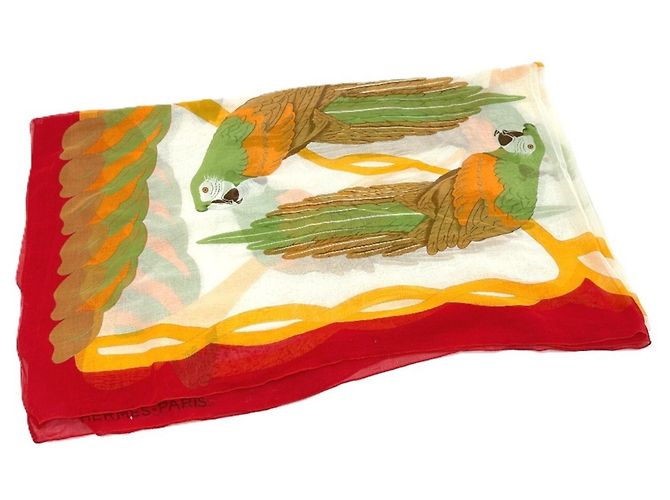 Hermès Hermes Mehrfarbiger Baumwollschal Rot Mehrfarben Aus weiß - Ansicht 4