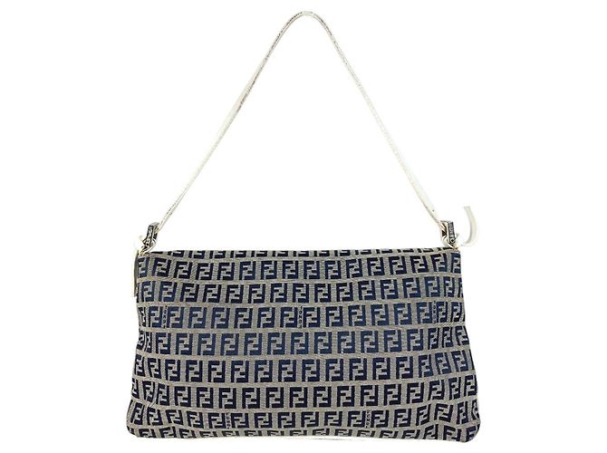 Borsa Fendi Zucchino Logo Flap Bag Bianco Blu navy - vista 2