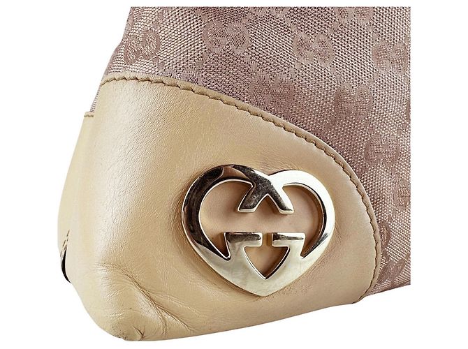 Borsa a Spalla Gucci GG Canvas Beige Metallico - vista 11