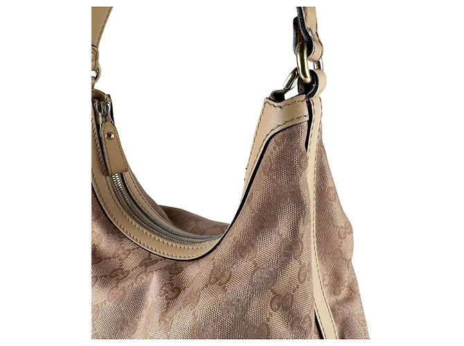 Borsa a Spalla Gucci GG Canvas Beige Metallico - vista 6