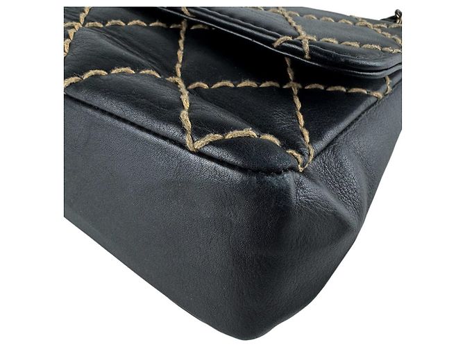 Borsa a tracolla in pelle Chanel Wild Stitch Nero Beige - vista 8