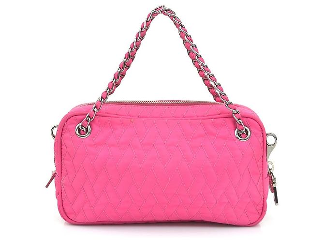 Borsa a tracolla in nylon rosa Prada - vista 3