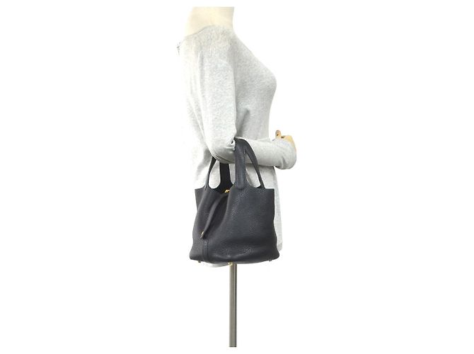 Hermès Borsa Hermes Picotin Lock PM 18 in pelle Taurillon Clemence nera Nero - vista 15