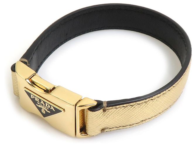 Bracciale Charm Prada in pelle e metallo dorato D'oro - vista 2