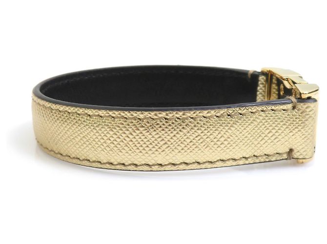 Bracciale Charm Prada in pelle e metallo dorato D'oro - vista 5
