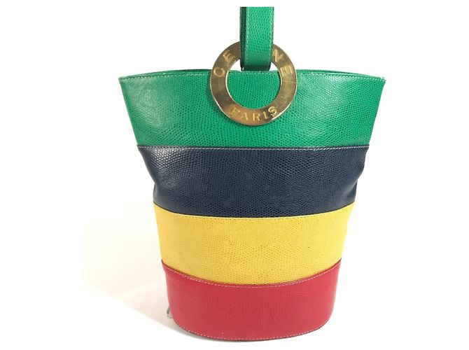 Céline CELINE Vintage Kreislogo Ein-Schulter-Eimerbeutel Rot Blau Grün Gelb - Ansicht 2