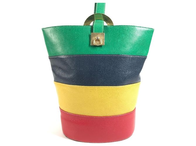 Céline CELINE Vintage Kreislogo Ein-Schulter-Eimerbeutel Rot Blau Grün Gelb - Ansicht 3