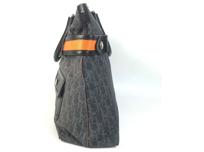 Borsa in denim Christian Dior Dior Flight Line Trotter Logo Blu Arancione - vista 3