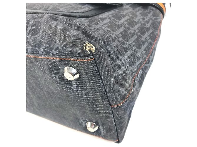 Borsa in denim Christian Dior Dior Flight Line Trotter Logo Blu Arancione - vista 6