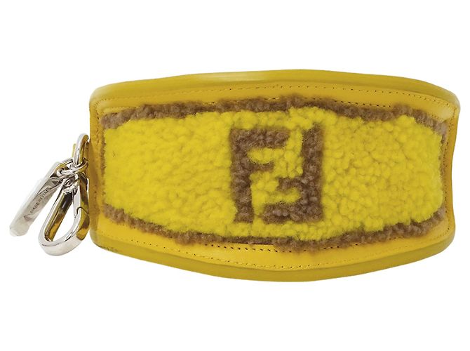 Borsa/Pochette in pelle e lana Fendi Giallo - vista 4