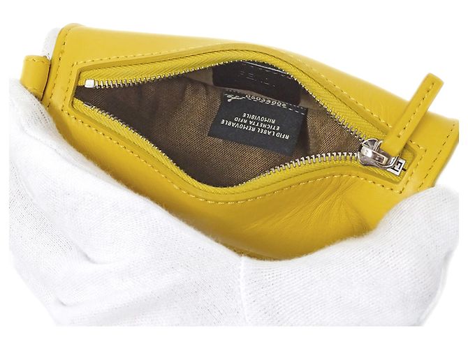Borsa/Pochette in pelle e lana Fendi Giallo - vista 5