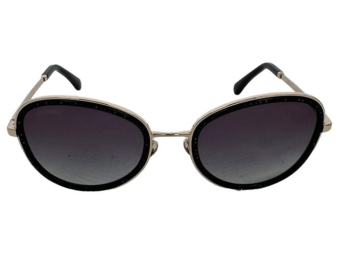 Timeless Chanel Rundbrille aus schwarzem Metall mit Gradient-Kristallen - Ansicht 2