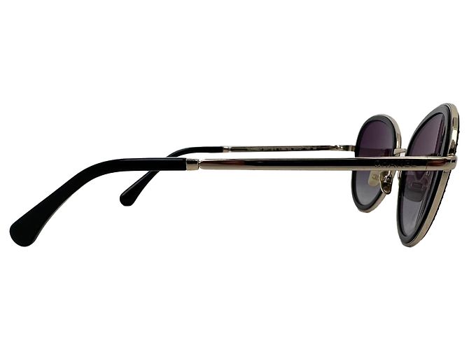Timeless Chanel Rundbrille aus schwarzem Metall mit Gradient-Kristallen - Ansicht 5