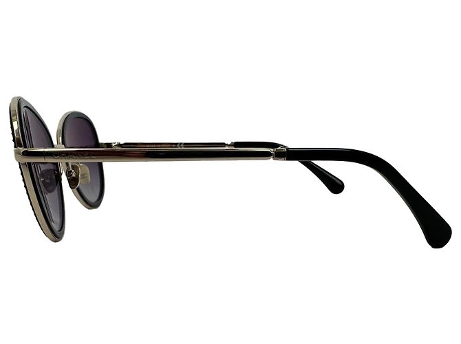 Timeless Chanel Rundbrille aus schwarzem Metall mit Gradient-Kristallen - Ansicht 8