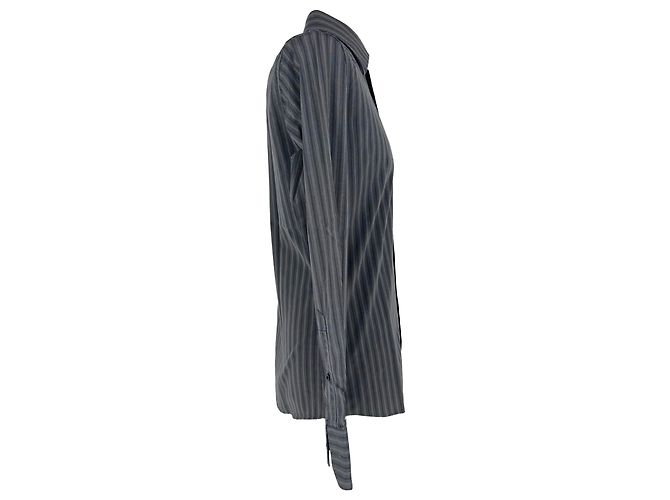 Camicia Gucci a righe con bottoni in cotone grigio - vista 2