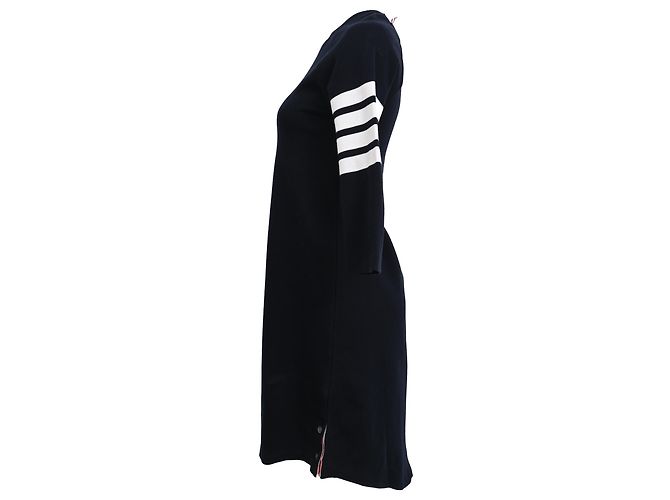 Vestido mini sweatshirt de algodón negro con 4 barras Thom Browne Azul marino - vista 2