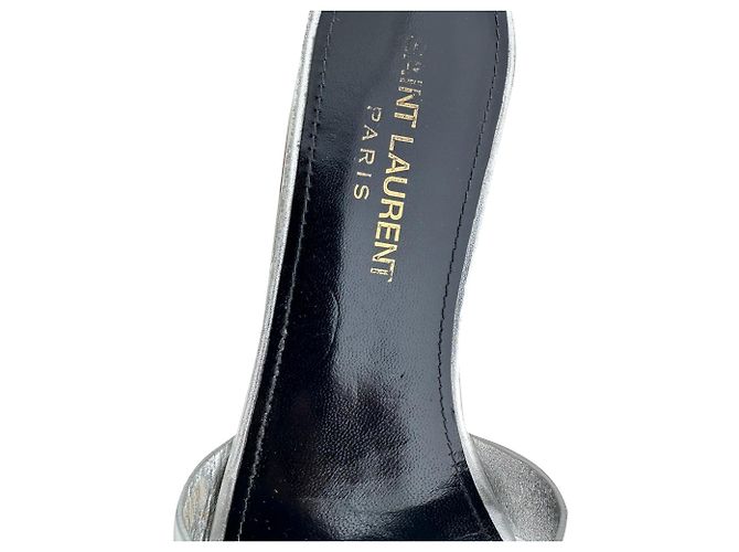 Sandali Tribute Saint Laurent in pelle metallizzata intrecciata argento Metallico - vista 12