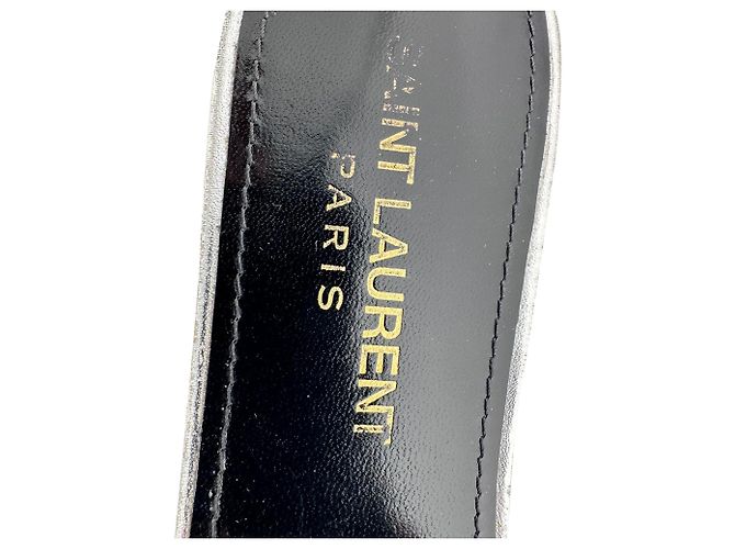 Sandali Tribute Saint Laurent in pelle metallizzata intrecciata argento Metallico - vista 13