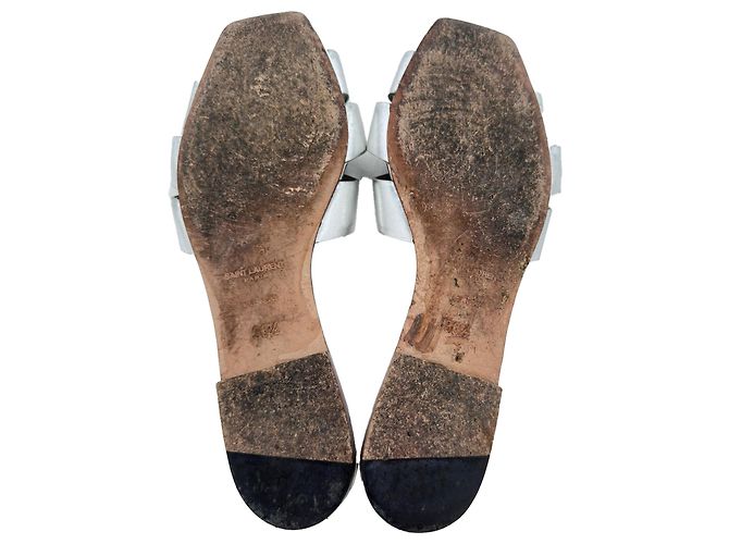 Sandali Tribute Saint Laurent in pelle metallizzata intrecciata argento Metallico - vista 8
