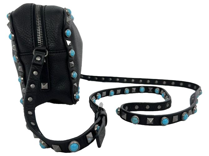 Valentino Garavani Borsa a tracolla Valentino Rolling Rockstud in pelle nera Nero - vista 4