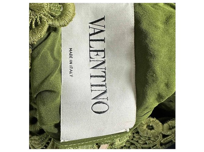 Minivestido de encaje de hojas Valentino Garavani en algodón verde oliva - vista 11