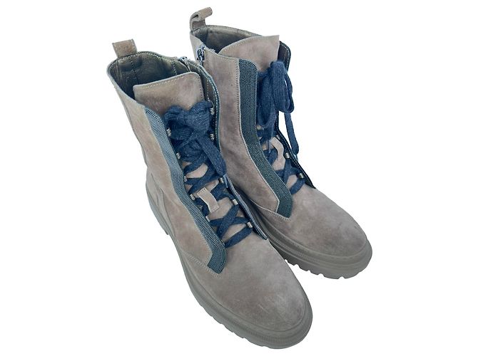 Stivaletti Combat in scamosciato color tan Brunello Cucinelli Marrone Beige - vista 4