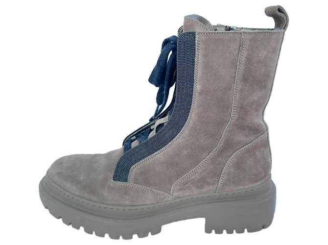 Stivaletti Combat in scamosciato color tan Brunello Cucinelli Marrone Beige - vista 6