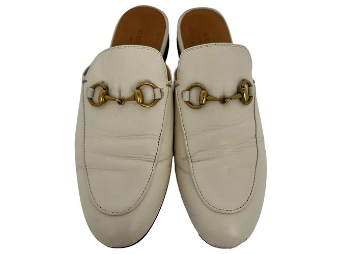 Mules Gucci Horsebit in pelle bianca Marrone Rosso - vista 3