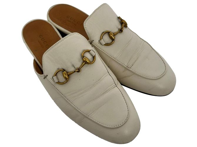 Mules Gucci Horsebit in pelle bianca Marrone Rosso - vista 4