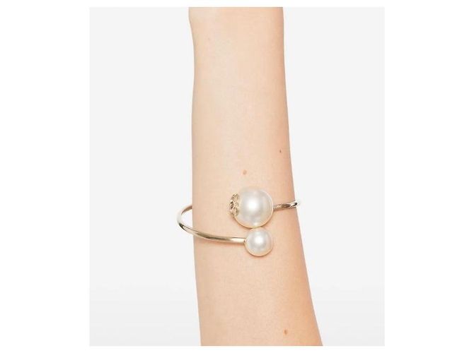 Chanel Armreif mit Perlen und CC-Logo Weiß Golden - Ansicht 4