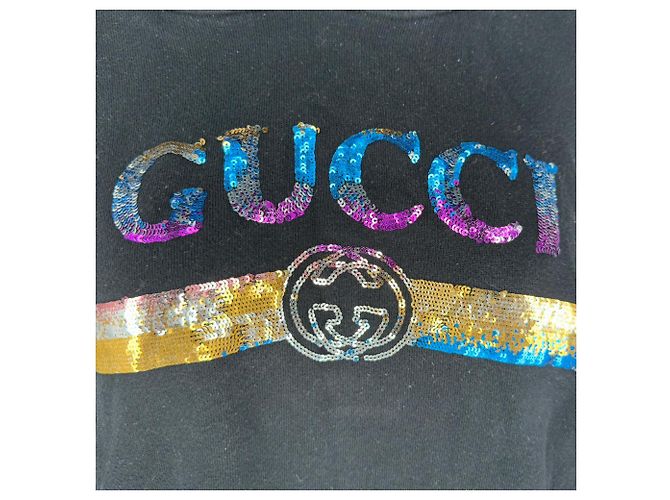 Gucci Kapuzenpullover mit Pailletten-Logo aus schwarzer Baumwolle - Ansicht 4
