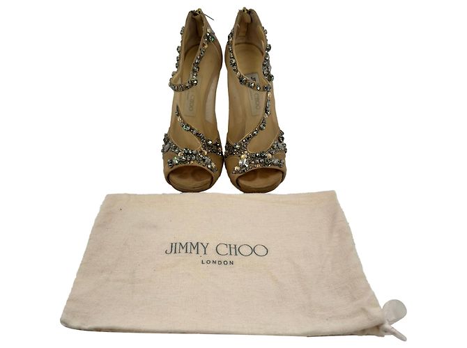 Décolleté Jimmy Choo con accenti in mesh in scamosciato beige Stampa python - vista 14