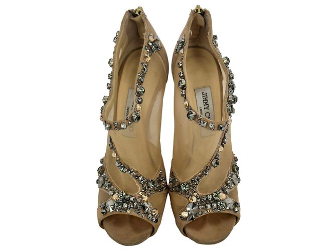 Décolleté Jimmy Choo con accenti in mesh in scamosciato beige Stampa python - vista 3