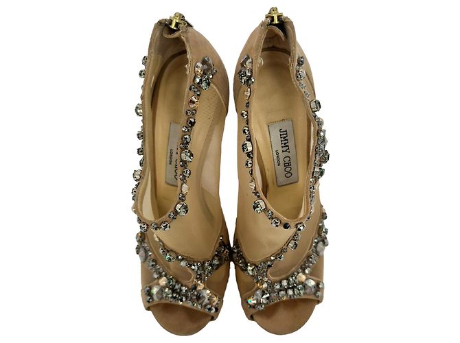 Décolleté Jimmy Choo con accenti in mesh in scamosciato beige Stampa python - vista 4