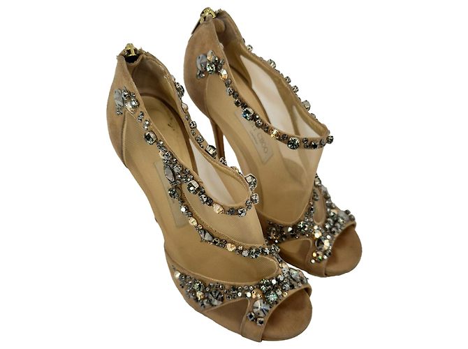 Décolleté Jimmy Choo con accenti in mesh in scamosciato beige Stampa python - vista 5