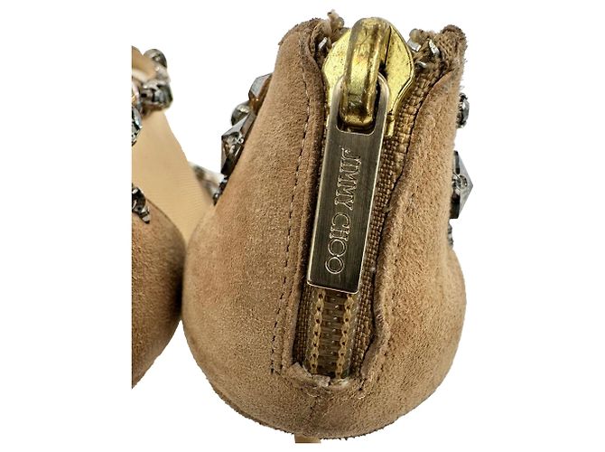Décolleté Jimmy Choo con accenti in mesh in scamosciato beige Stampa python - vista 7